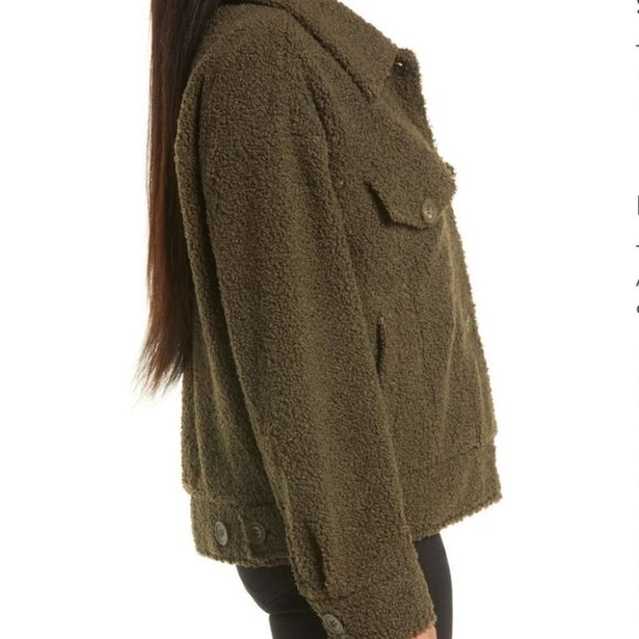 ❌SOLD ❌Noize Miley Short Length faux sherpa teddy trucker jacket olive green - Picture 3 of 11